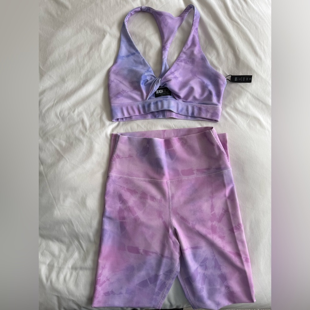 Beach Riot Lavender Tie-Dye Sports Bra & Bike Shorts Set